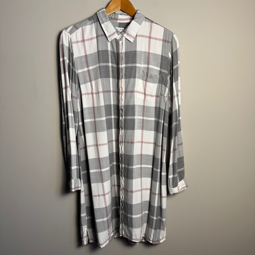 Tribal Jeans Plaid Button Down‎ Shirt Dress Women Large Long Sleeve Pocket Cabin